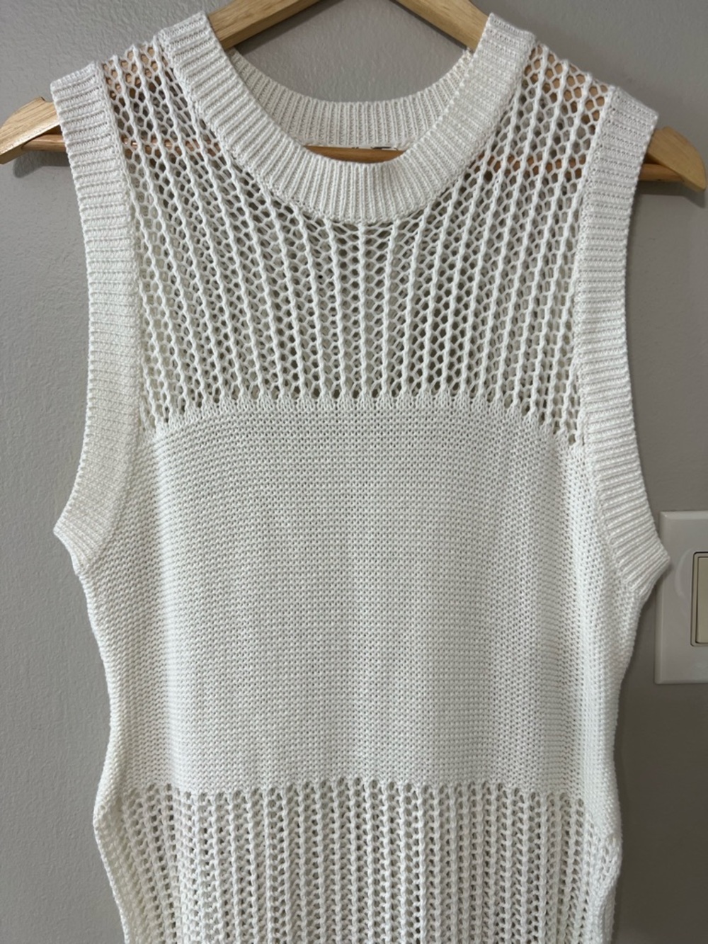 Free People White Crochet Midi Dress Cover Up Side Slit Boho Beach Size L - Picture 7 of 13